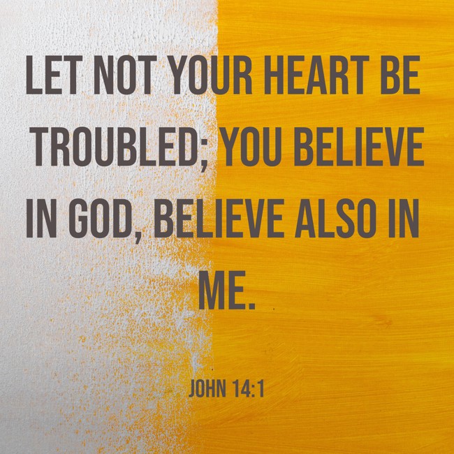  Let not your heart be troubled; you believe in God, believe also in Me.   - John 14:1 