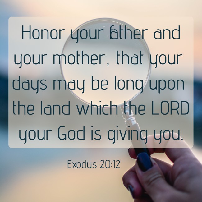  Honor your father and your mother, that your days may be long upon the land which the LORD your God is giving you.   - Exodus 20:12 