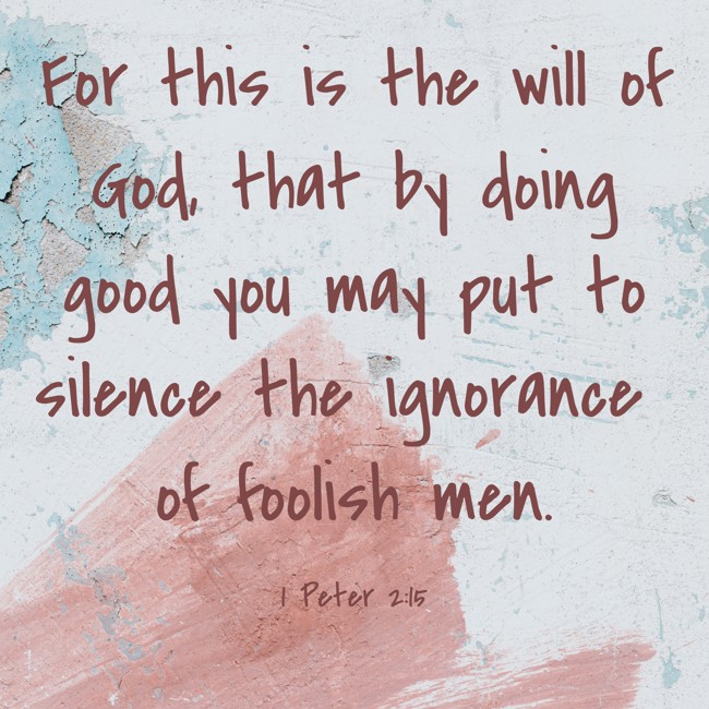  For this is the will of God, that by doing good you may put to silence the ignorance of foolish men.   - 1 Peter 2:15 