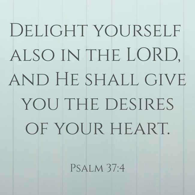  Delight yourself also in the LORD, and He shall give you the desires of your heart.   - Psalm 37:4 