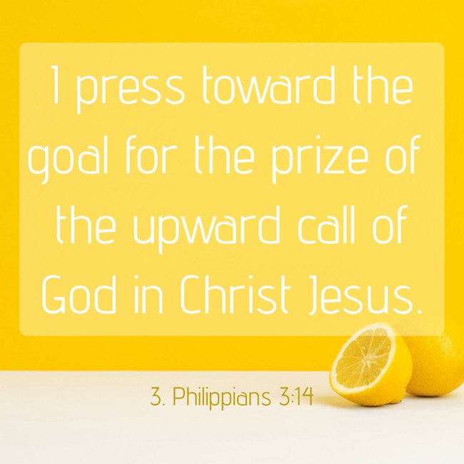I press toward the goal for the prize of the upward call of God in Christ Jesus. - 3. Philippians 3:14