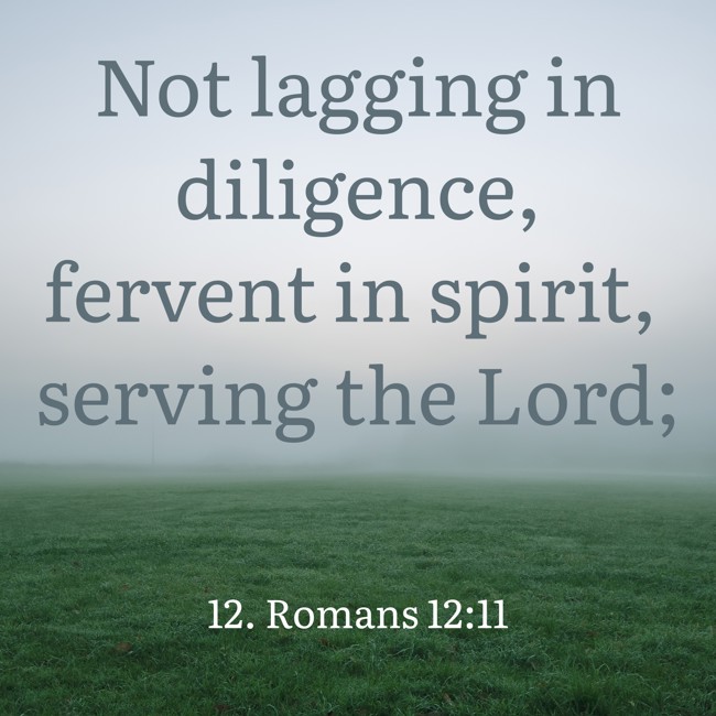 Not lagging in diligence, fervent in spirit, serving the Lord; - 12. Romans 12:11