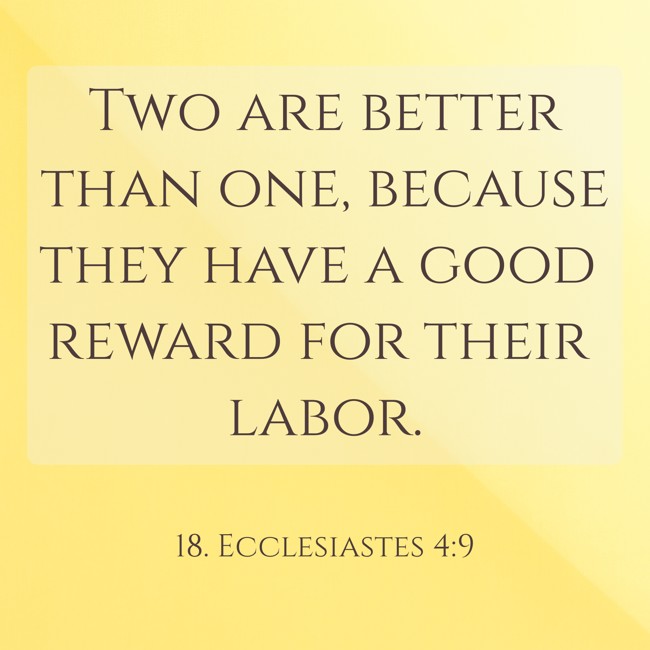 Two are better than one, because they have a good reward for their labor. - 18. Ecclesiastes 4:9