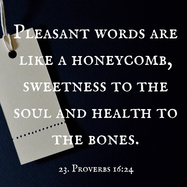 Pleasant words are like a honeycomb, sweetness to the soul and health to the bones. - 23. Proverbs 16:24
