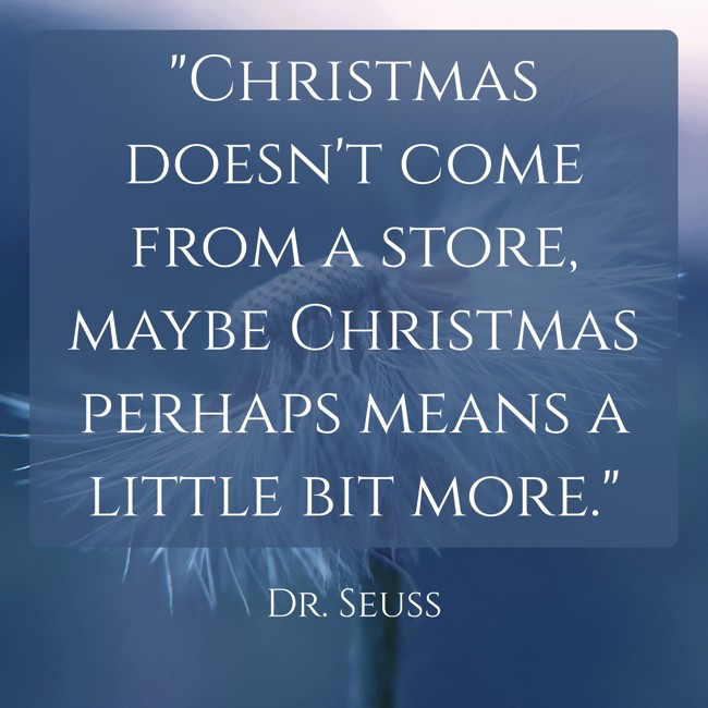 Christmas doesn't come from a store, maybe Christmas perhaps means a little bit more. - Dr. Seuss