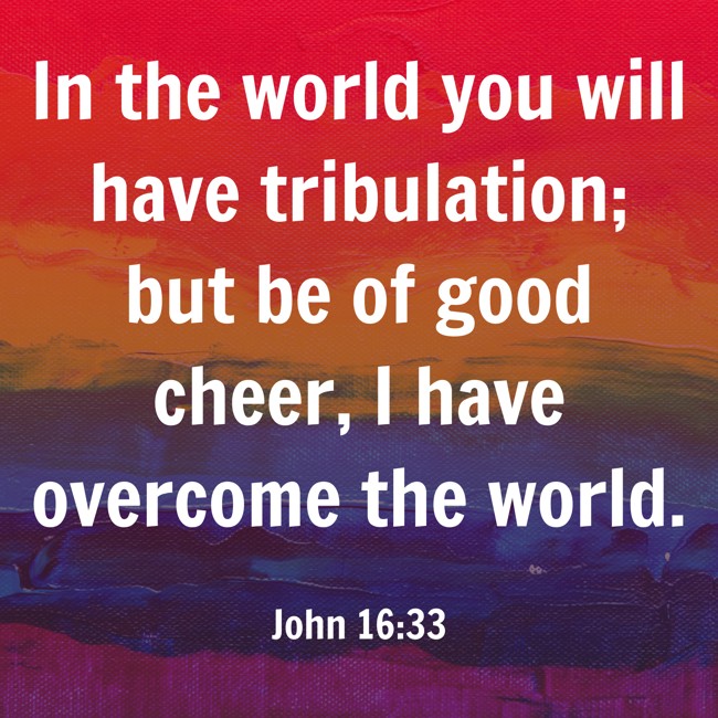 In the world you will have tribulation; but be of good cheer, I have overcome the world. - John 16:33
