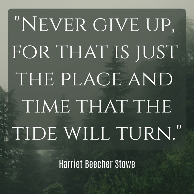 Never give up, for that is just the place and time that the tide will turn. - Harriet Beecher Stowe