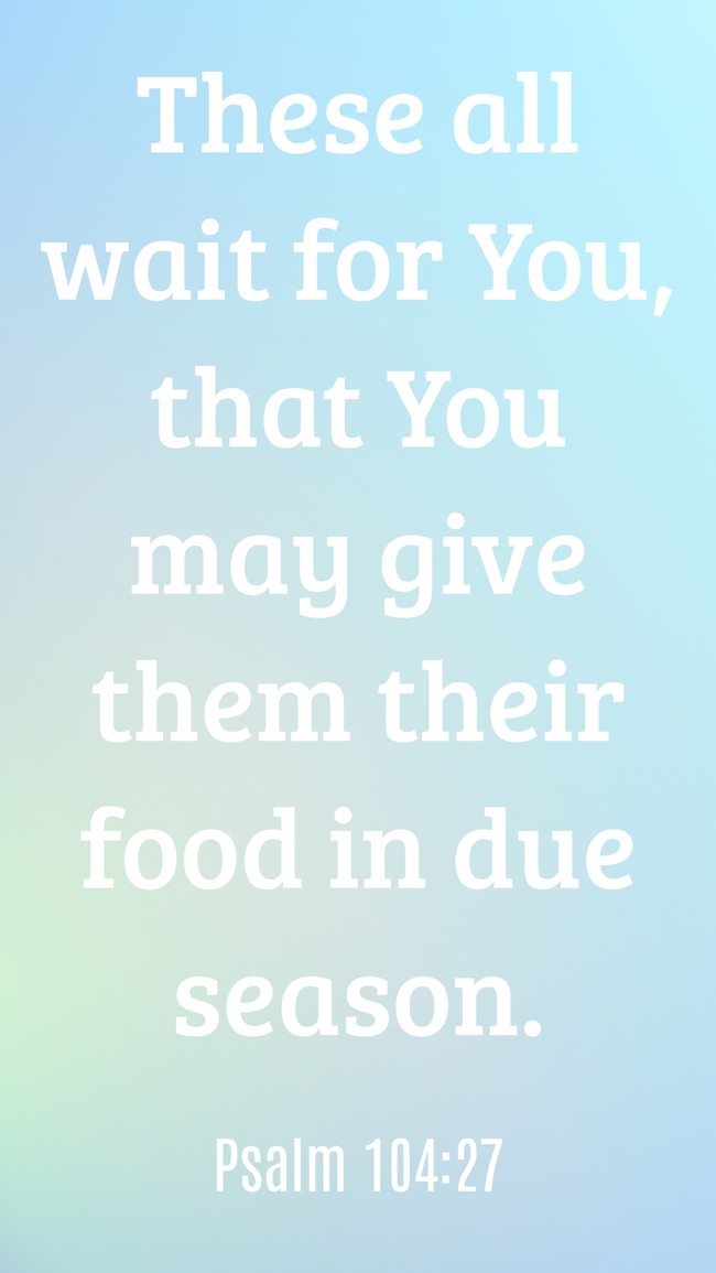 These all wait for You, that You may give them their food in due season. - Psalm 104:27