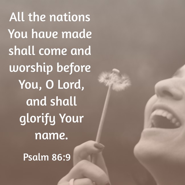 All the nations You have made shall come and worship before You, O Lord, and shall glorify Your name. - Psalm 86:9