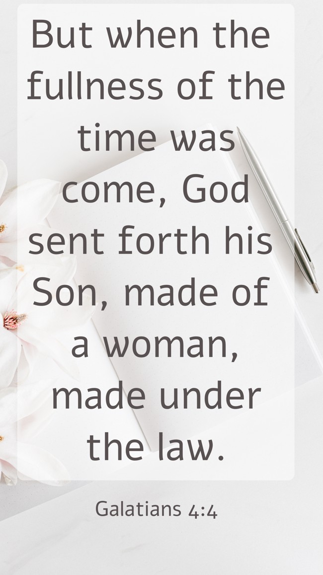 But when the fullness of the time was come, God sent forth his Son, made of a woman, made under the law. - Galatians 4:4