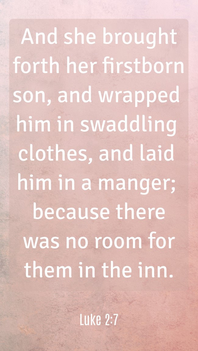 And she brought forth her firstborn son, and wrapped him in swaddling clothes, and laid him in a manger; because there was no room for them in the inn. - Luke 2:7