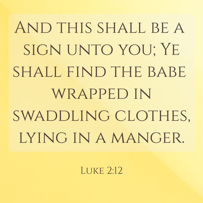 And this shall be a sign unto you; Ye shall find the babe wrapped in swaddling clothes, lying in a manger. - Luke 2:12