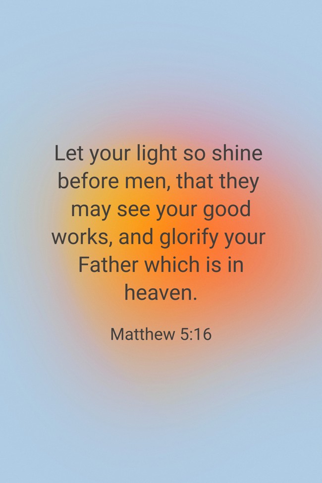 Let your light so shine before men, that they may see your good works, and glorify your Father which is in heaven. - Matthew 5:16