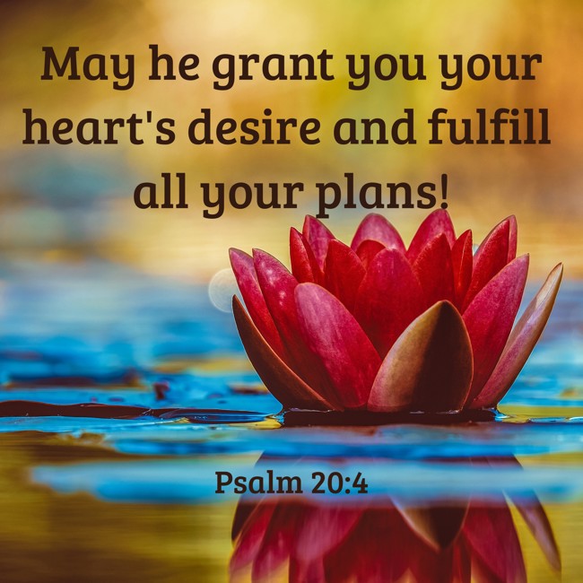 May he grant you your heart's desire and fulfill all your plans! - Psalm 20:4