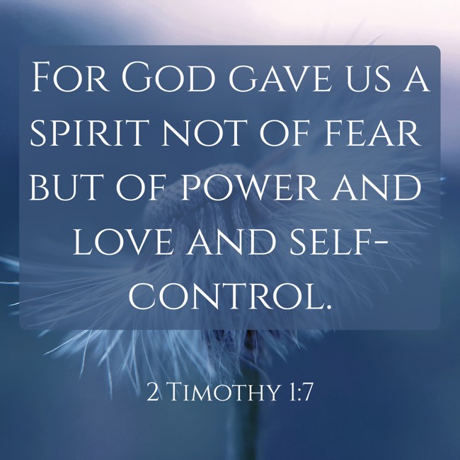 For God gave us a spirit not of fear but of power and love and self-control. - 2 Timothy 1:7