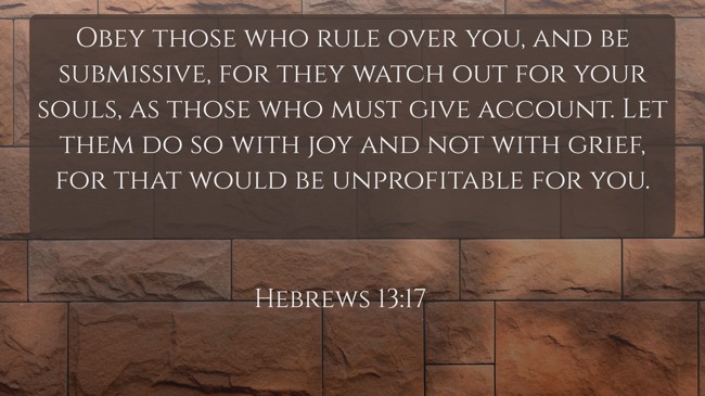 Obey those who rule over you, and be submissive, for they watch out for your souls, as those who must give account. Let them do so with joy and not with grief, for that would be unprofitable for you. - Hebrews 13:17