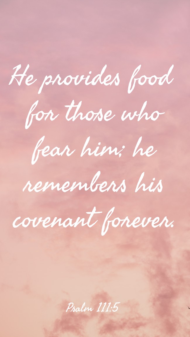 He provides food for those who fear him; he remembers his covenant forever. - Psalm 111:5