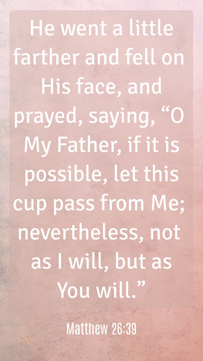 He went a little farther and fell on His face, and prayed, saying, “O My Father, if it is possible, let this cup pass from Me; nevertheless, not as I will, but as You will.” - Matthew 26:39