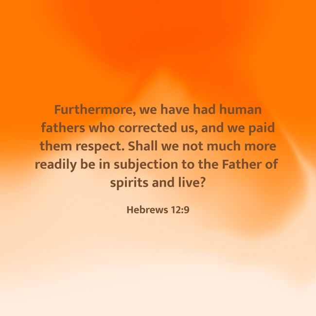 Furthermore, we have had human fathers who corrected us, and we paid them respect. Shall we not much more readily be in subjection to the Father of spirits and live? - Hebrews 12:9