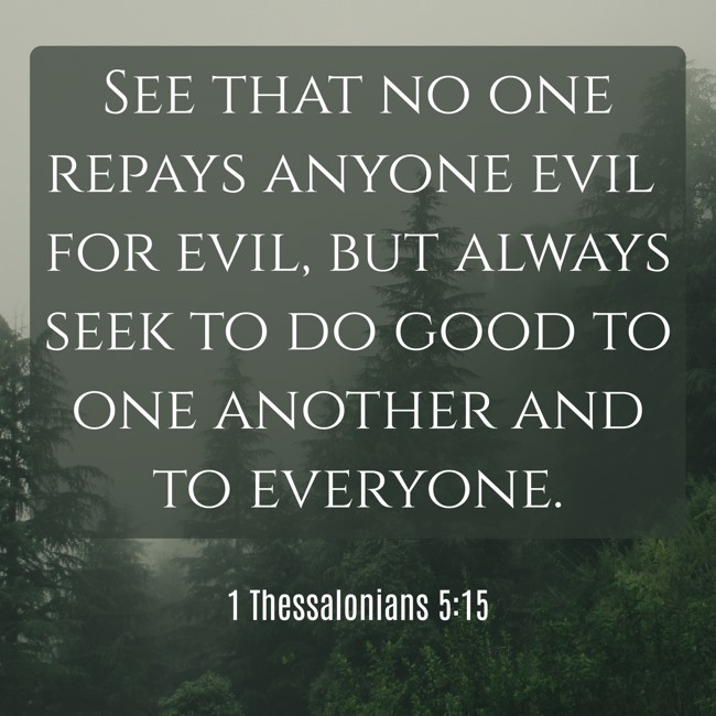 See that no one repays anyone evil for evil, but always seek to do good to one another and to everyone. - 1 Thessalonians 5:15