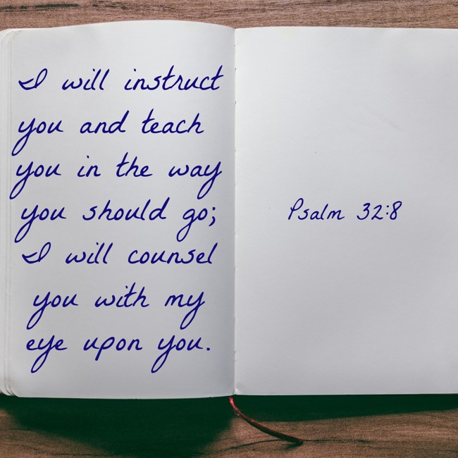 I will instruct you and teach you in the way you should go; I will counsel you with my eye upon you. - Psalm 32:8