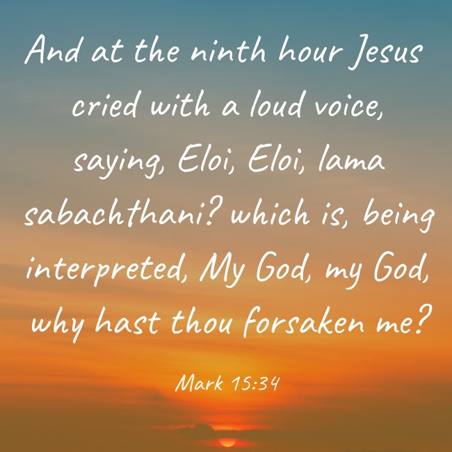 And at the ninth hour Jesus cried with a loud voice, saying, Eloi, Eloi, lama sabachthani? which is, being interpreted, My God, my God, why hast thou forsaken me? - Mark 15:34