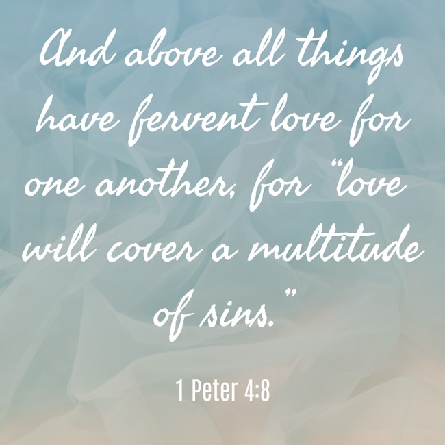  And above all things have fervent love for one another, for “love will cover a multitude of sins.”   - 1 Peter 4:8 