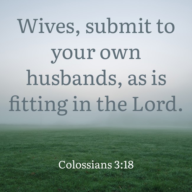  Wives, submit to your own husbands, as is fitting in the Lord.   - Colossians 3:18 