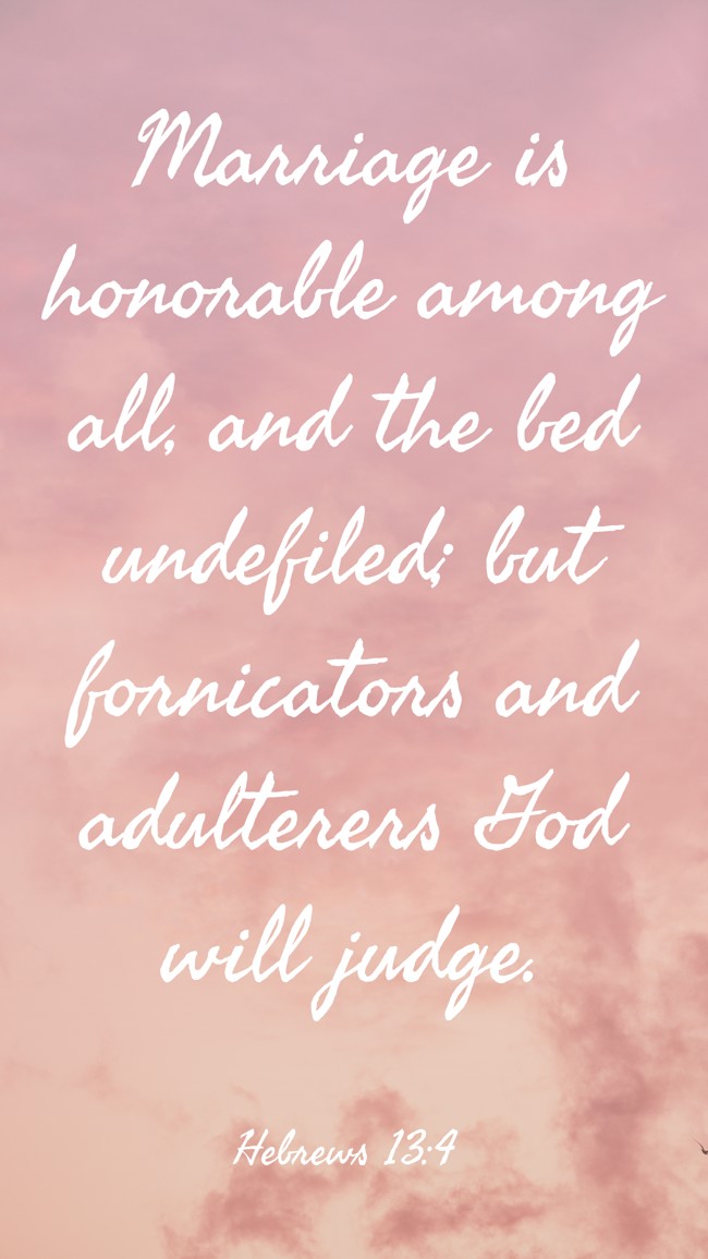  Marriage is honorable among all, and the bed undefiled; but fornicators and adulterers God will judge.   - Hebrews 13:4 
