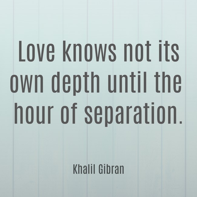  Love knows not its own depth until the hour of separation.   - Khalil Gibran 