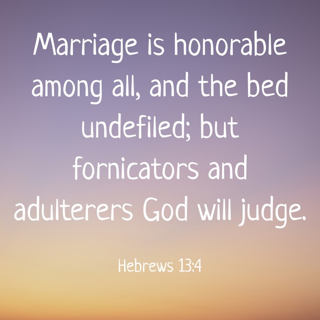  Marriage is honorable among all, and the bed undefiled; but fornicators and adulterers God will judge.   - Hebrews 13:4 