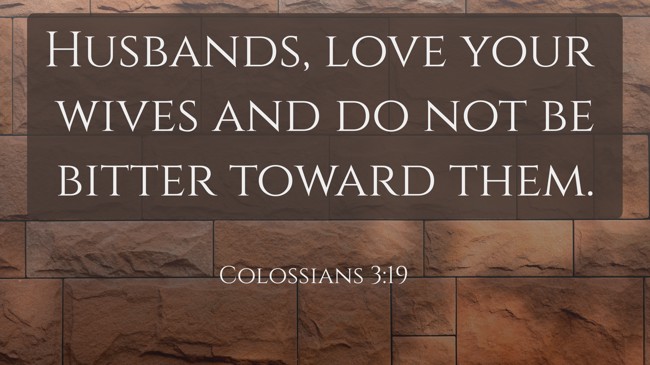  Husbands, love your wives and do not be bitter toward them.   - Colossians 3:19 