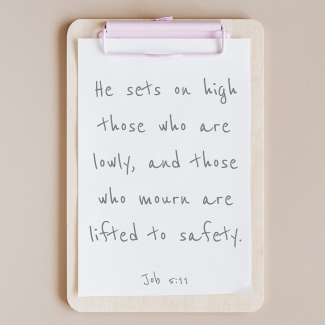He sets on high those who are lowly, and those who mourn are lifted to safety. - Job 5:11