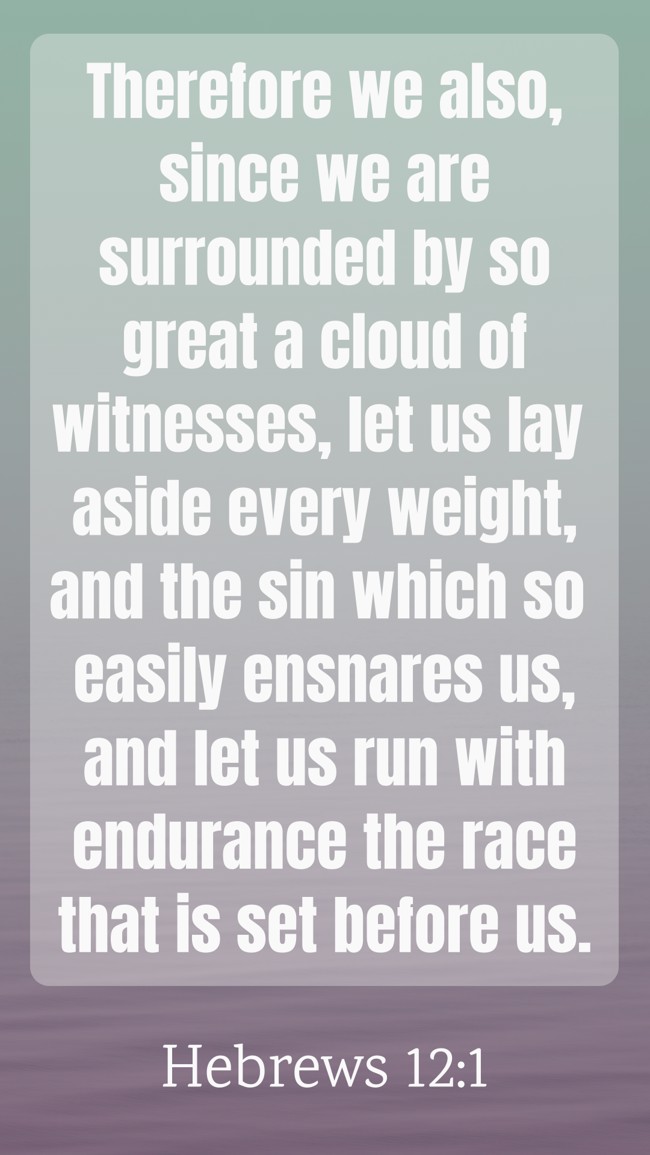 Therefore we also, since we are surrounded by so great a cloud of witnesses, let us lay aside every weight, and the sin which so easily ensnares us, and let us run with endurance the race that is set before us. - Hebrews 12:1