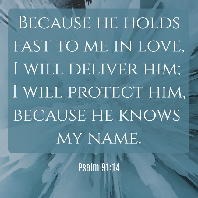 Because he holds fast to me in love, I will deliver him; I will protect him, because he knows my name. - Psalm 91:14
