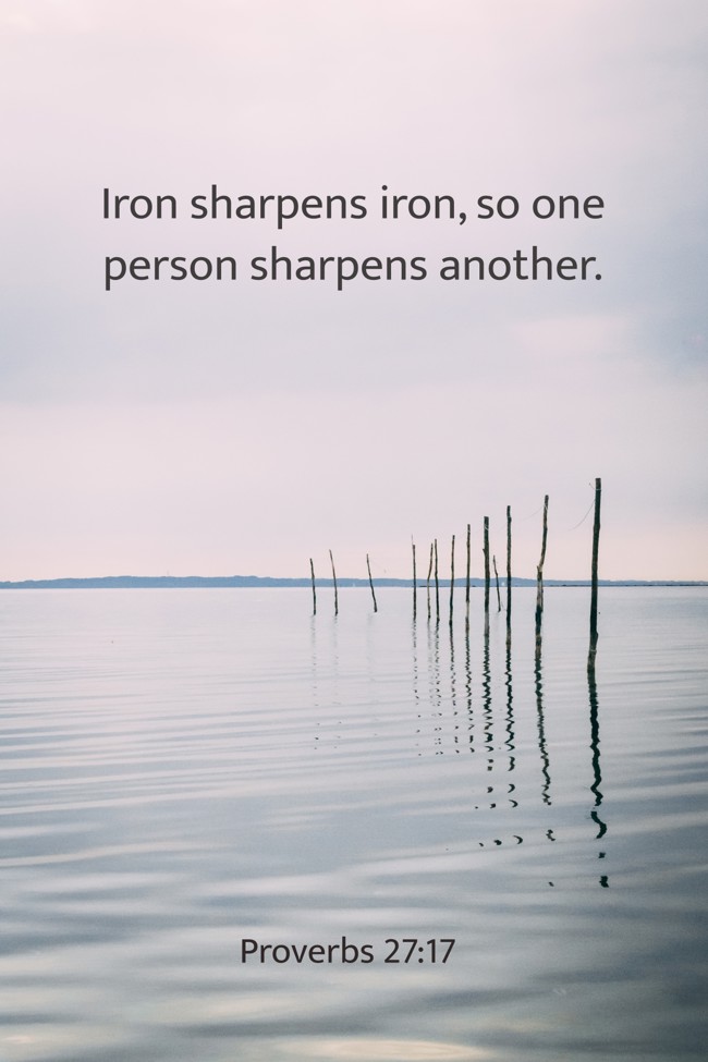 Iron sharpens iron, so one person sharpens another. - Proverbs 27:17