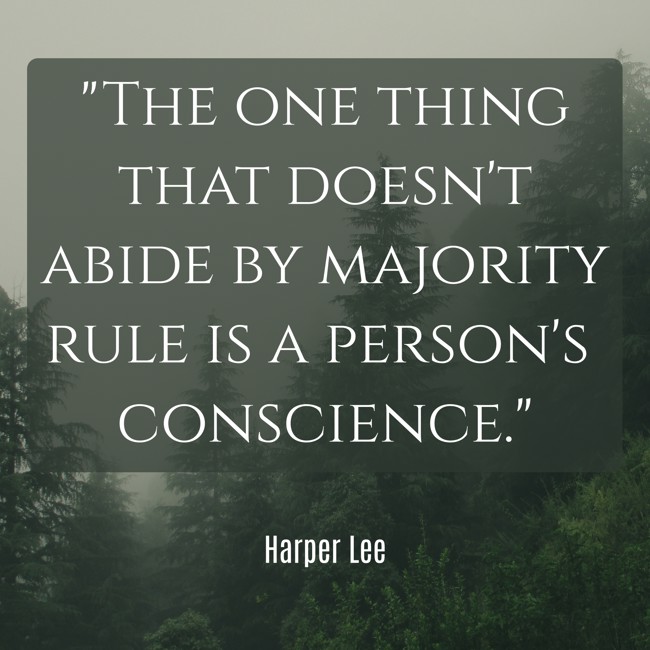The one thing that doesn't abide by majority rule is a person's conscience. - Harper Lee