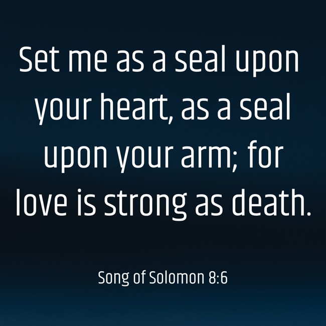 Set me as a seal upon your heart, as a seal upon your arm; for love is strong as death. - Song of Solomon 8:6