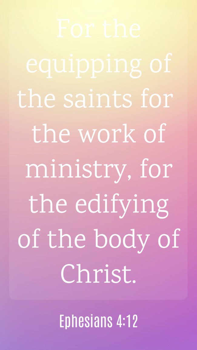 For the equipping of the saints for the work of ministry, for the edifying of the body of Christ. - Ephesians 4:12