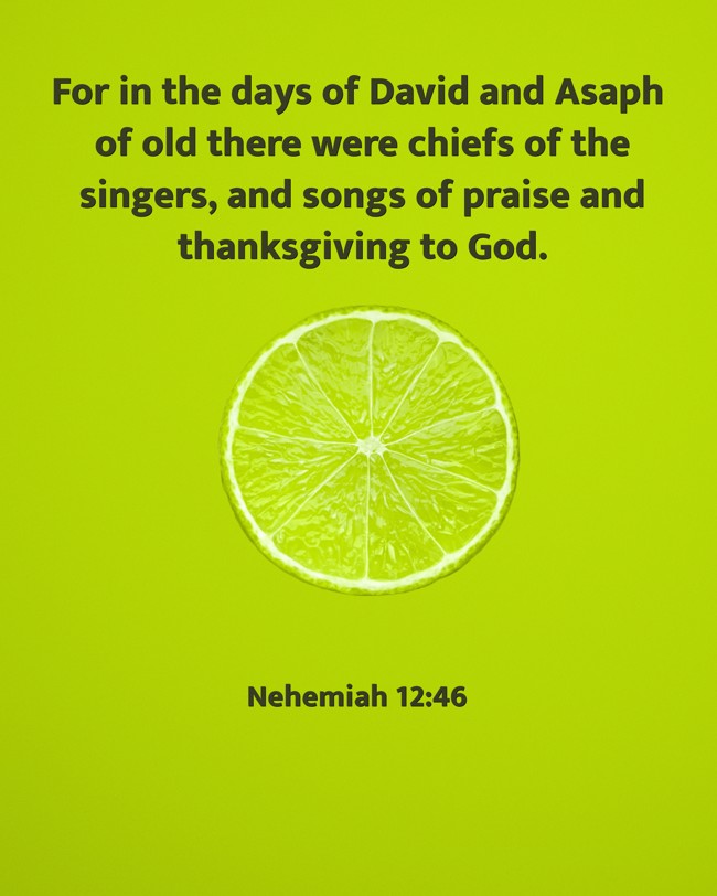 For in the days of David and Asaph of old there were chiefs of the singers, and songs of praise and thanksgiving to God. - Nehemiah 12:46