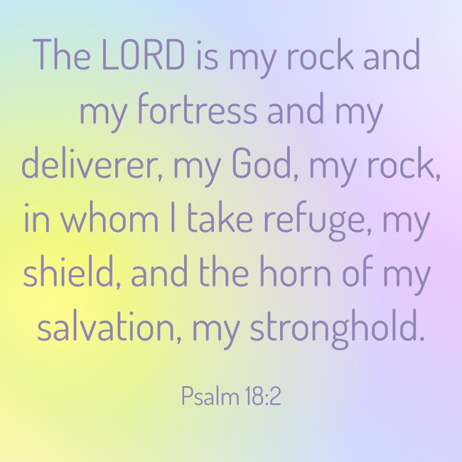 The LORD is my rock and my fortress and my deliverer, my God, my rock, in whom I take refuge, my shield, and the horn of my salvation, my stronghold. - Psalm 18:2
