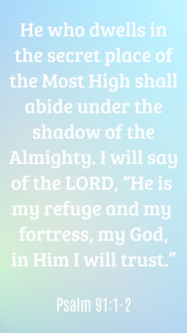 He who dwells in the secret place of the Most High shall abide under the shadow of the Almighty. I will say of the LORD, “He is my refuge and my fortress, my God, in Him I will trust.” - Psalm 91:1-2