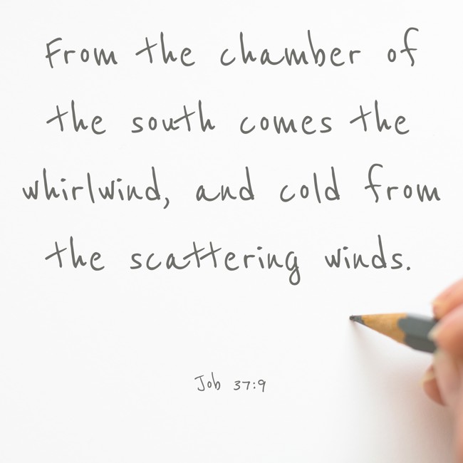 From the chamber of the south comes the whirlwind, and cold from the scattering winds. - Job 37:9