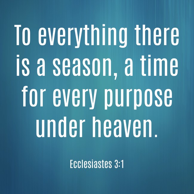 To everything there is a season, a time for every purpose under heaven. - Ecclesiastes 3:1