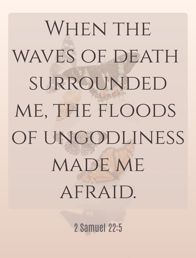 When the waves of death surrounded me, the floods of ungodliness made me afraid. - 2 Samuel 22:5