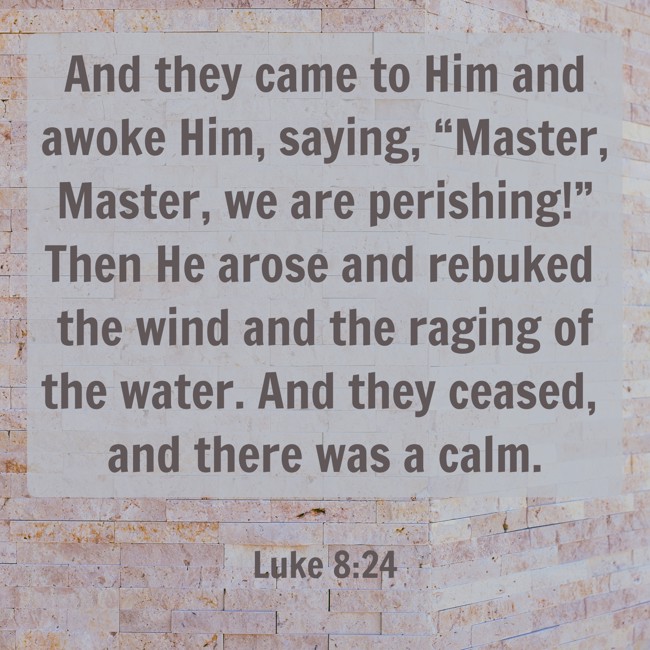 And they came to Him and awoke Him, saying, “Master, Master, we are perishing!” Then He arose and rebuked the wind and the raging of the water. And they ceased, and there was a calm. - Luke 8:24