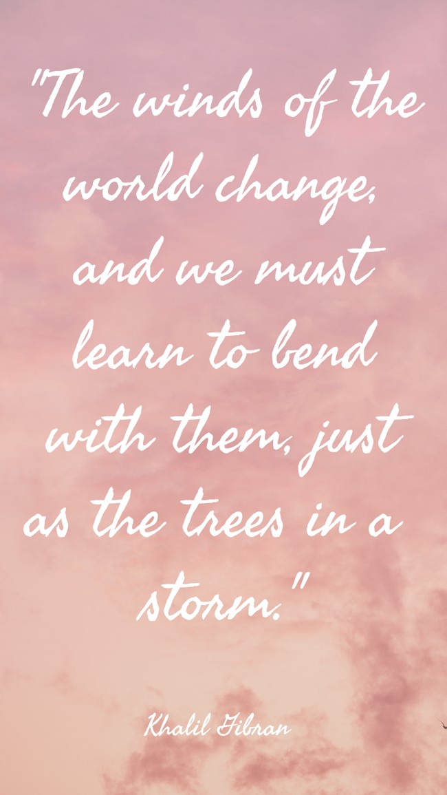 The winds of the world change, and we must learn to bend with them, just as the trees in a storm. - Khalil Gibran