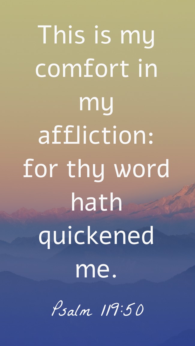 This is my comfort in my affliction: for thy word hath quickened me. - Psalm 119:50