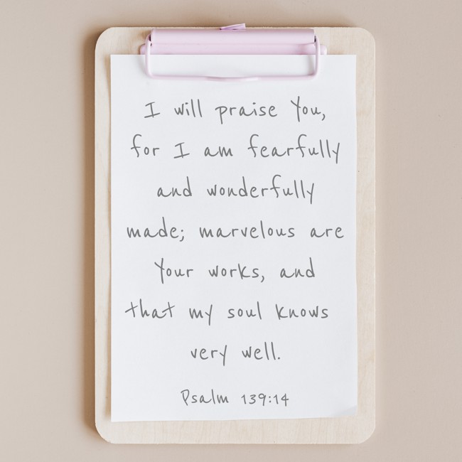 I will praise You, for I am fearfully and wonderfully made; marvelous are Your works, and that my soul knows very well. - Psalm 139:14