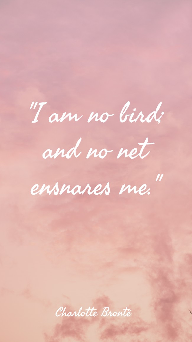 I am no bird; and no net ensnares me. - Charlotte Brontë